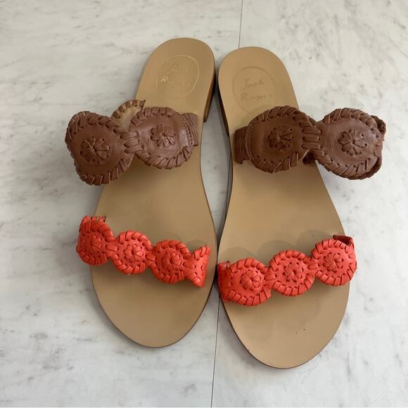 Jack Rogers Lauren Leather Flat Boho Slide Sandals Shoes - Picture 2 of 8